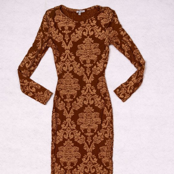 Velvet Burn Out Pattern Sexy Midi Dress
